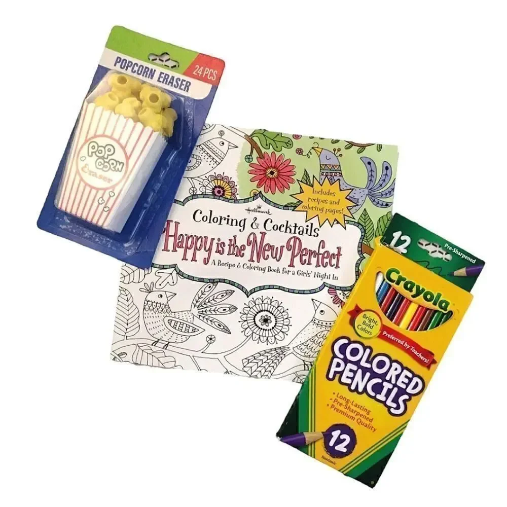 Hallmark Adult Coloring &‎ Cocktails Book with Colored Pencils and Erasers Lot